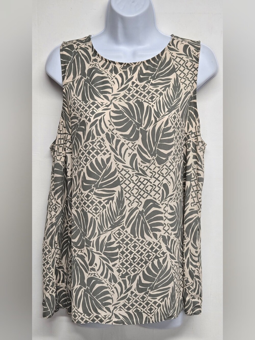 Primark 12 Top Sleeveless Polyester Fliral Green Tan